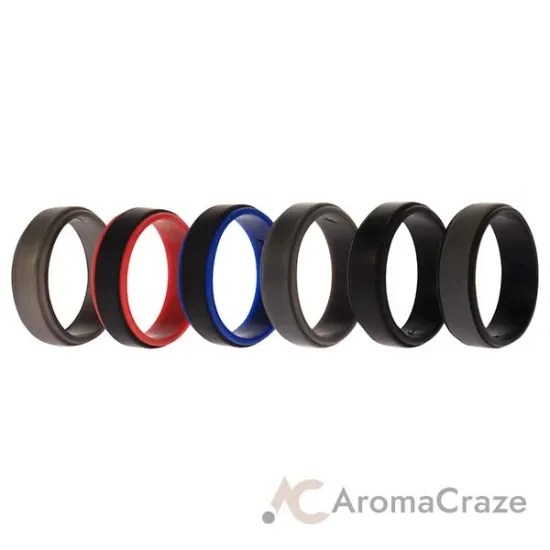 Picture of Silicone Wedding 2Layer Step Ring Set - Black by ROQ for Men - 6 x 15 mm Ring