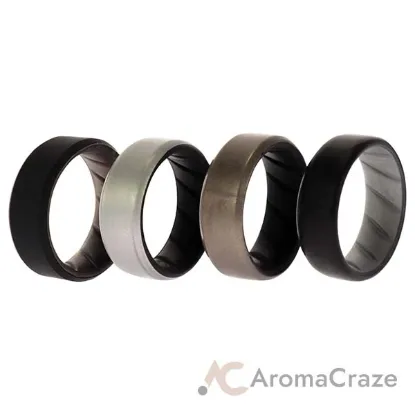 Picture of Silicone Wedding BR 8mm Edge Ring Set - Silver by ROQ for Men - 4 x 8 mm Ring