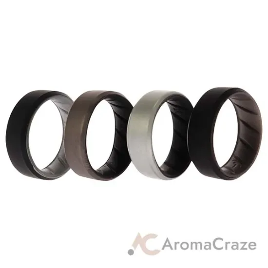 Picture of Silicone Wedding BR 8mm Edge Ring Set - Silver by ROQ for Men - 4 x 10 mm Ring