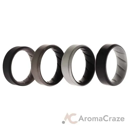 Picture of Silicone Wedding BR 8mm Edge Ring Set - Silver by ROQ for Men - 4 x 11 mm Ring