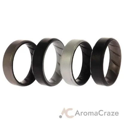 Picture of Silicone Wedding BR 8mm Edge Ring Set - Silver by ROQ for Men - 4 x 14 mm Ring