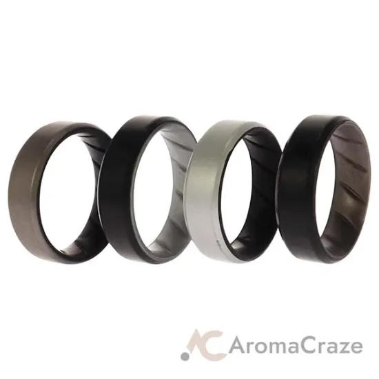 Picture of Silicone Wedding BR 8mm Edge Ring Set - Silver by ROQ for Men - 4 x 14 mm Ring