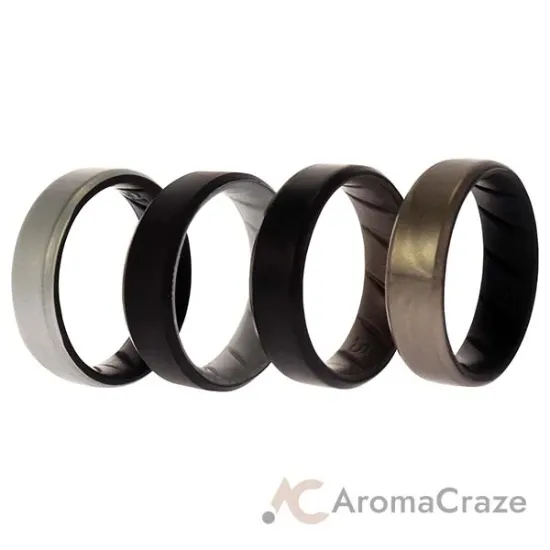 Picture of Silicone Wedding BR 8mm Edge Ring Set - Silver by ROQ for Men - 4 x 15 mm Ring
