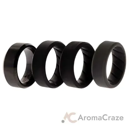 Picture of Silicone Wedding BR Twin 8mm Ring - Black by ROQ for Men - 4 x 7 mm Ring