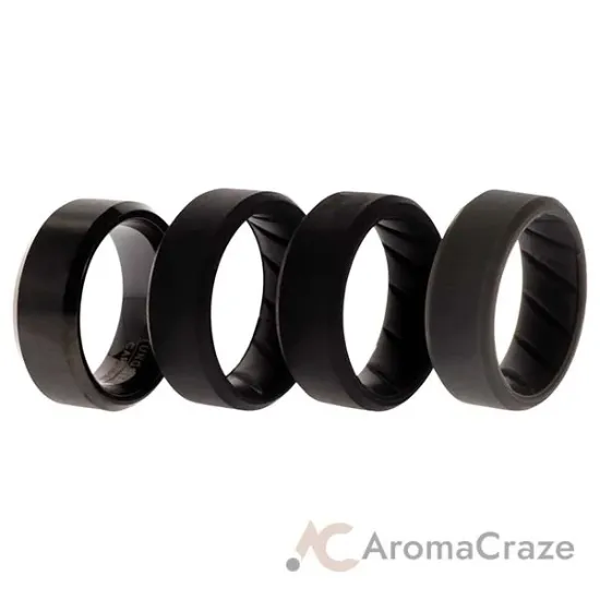 Picture of Silicone Wedding BR Twin 8mm Ring - Black by ROQ for Men - 4 x 7 mm Ring