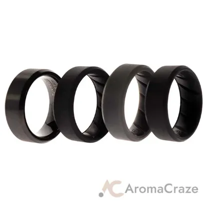 Picture of Silicone Wedding BR Twin 8mm Ring - Black by ROQ for Men - 4 x 9 mm Ring