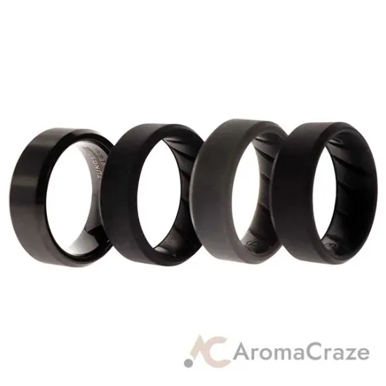 Picture of Silicone Wedding BR Twin 8mm Ring - Black by ROQ for Men - 4 x 9 mm Ring