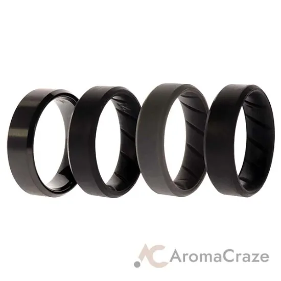 Picture of Silicone Wedding BR Twin 8mm Ring - Black by ROQ for Men - 4 x 14 mm Ring