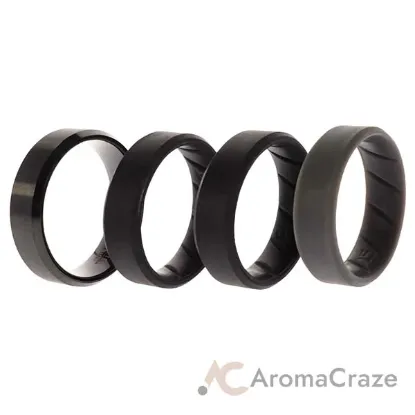 Picture of Silicone Wedding BR Twin 8mm Ring - Black by ROQ for Men - 4 x 15 mm Ring