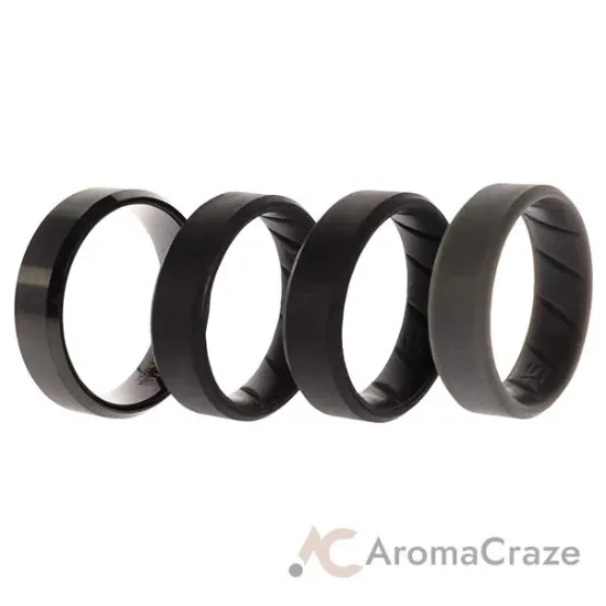 Picture of Silicone Wedding BR Twin 8mm Ring - Black by ROQ for Men - 4 x 15 mm Ring