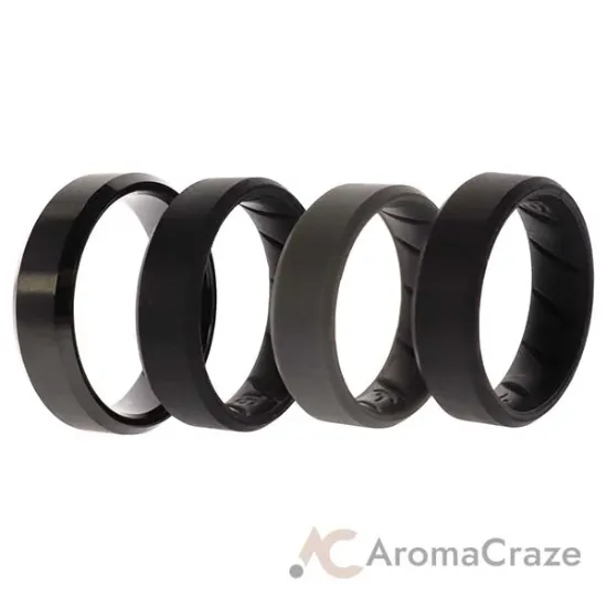 Picture of Silicone Wedding BR Twin 8mm Ring - Black by ROQ for Men - 4 x 16 mm Ring