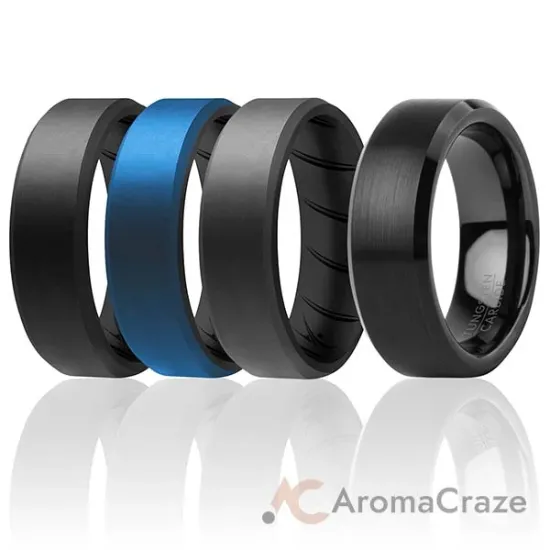 Picture of Silicone Wedding BR Twin 8mm Ring - Blue by ROQ for Men - 11 mm Ring