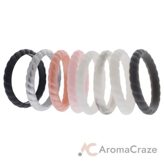 Picture of Silicone Wedding Stackble Braided Ring Set - MultiColor by ROQ for Women - 8 x 10 mm Ring