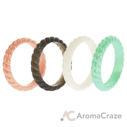 Picture of Silicone Wedding Stackble Braided Ring Set - Aqua-Rose by ROQ for Women - 4 x 5 mm Ring