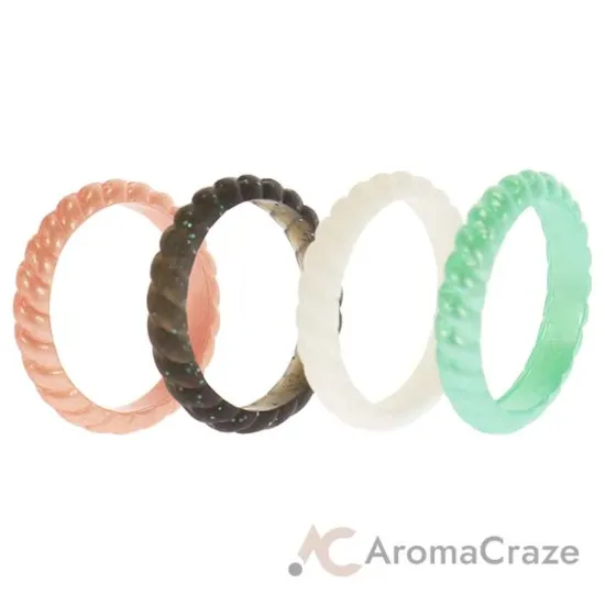 Picture of Silicone Wedding Stackble Braided Ring Set - Aqua-Rose by ROQ for Women - 4 x 5 mm Ring
