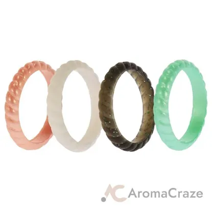 Picture of Silicone Wedding Stackble Braided Ring Set - Aqua-Rose by ROQ for Women - 4 x 6 mm Ring