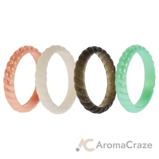 Picture of Silicone Wedding Stackble Braided Ring Set - Aqua-Rose by ROQ for Women - 4 x 6 mm Ring