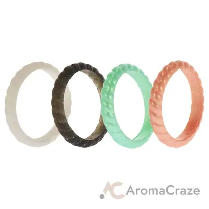 Picture of Silicone Wedding Stackble Braided Ring Set - Aqua-Rose by ROQ for Women - 4 x 7 mm Ring