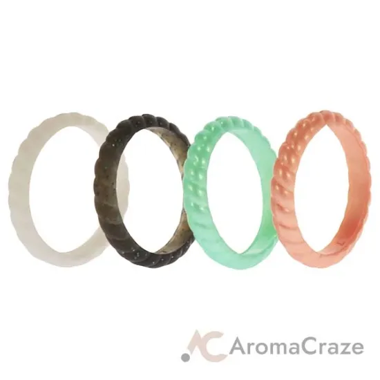 Picture of Silicone Wedding Stackble Braided Ring Set - Aqua-Rose by ROQ for Women - 4 x 7 mm Ring