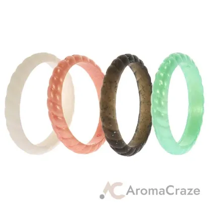 Picture of Silicone Wedding Stackble Braided Ring Set - Aqua-Rose by ROQ for Women - 4 x 8 mm Ring