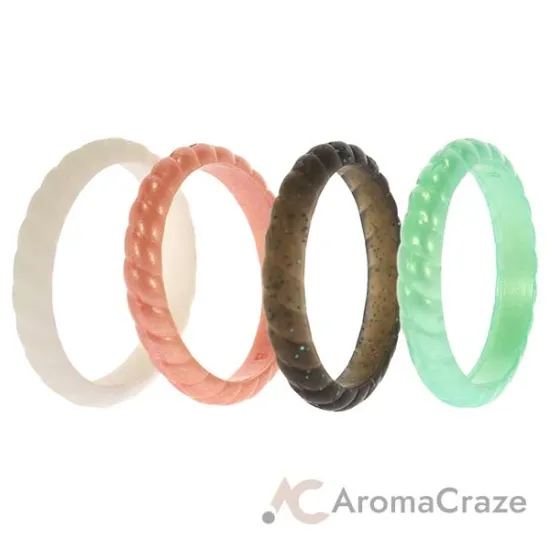 Picture of Silicone Wedding Stackble Braided Ring Set - Aqua-Rose by ROQ for Women - 4 x 8 mm Ring