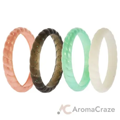 Picture of Silicone Wedding Stackble Braided Ring Set - Aqua-Rose by ROQ for Women - 4 x 9 mm Ring