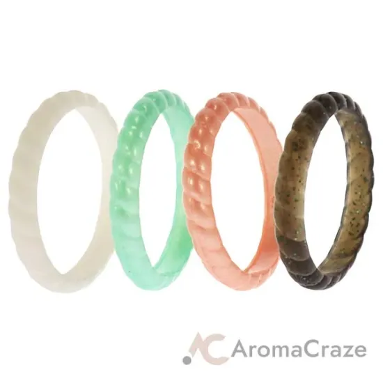 Picture of Silicone Wedding Stackble Braided Ring Set - Aqua-Rose by ROQ for Women - 4 x 10 mm Ring