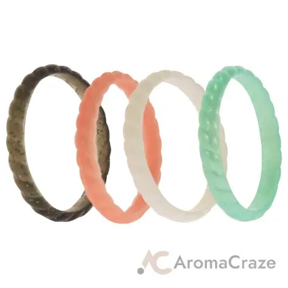 Picture of Silicone Wedding Stackble Braided Ring Set - Aqua-Rose by ROQ for Women - 4 x 11 mm Ring