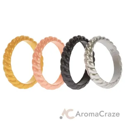 Picture of Silicone Wedding Stackble Braided Ring Set - Metal by ROQ for Women - 4 x 5 mm Ring