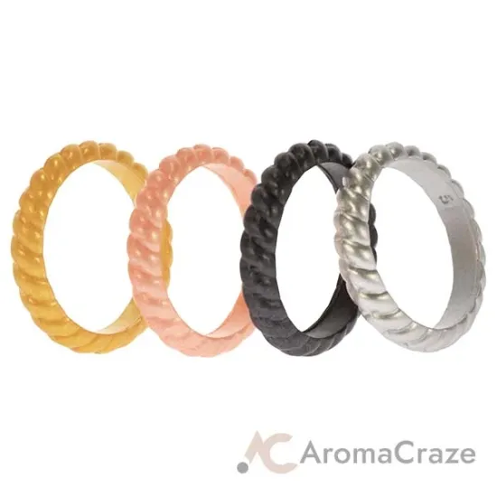 Picture of Silicone Wedding Stackble Braided Ring Set - Metal by ROQ for Women - 4 x 5 mm Ring