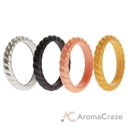 Picture of Silicone Wedding Stackble Braided Ring Set - Metal by ROQ for Women - 4 x 6 mm Ring