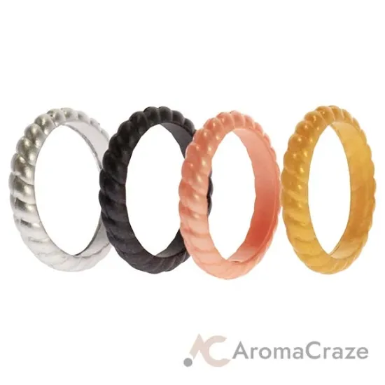 Picture of Silicone Wedding Stackble Braided Ring Set - Metal by ROQ for Women - 4 x 6 mm Ring