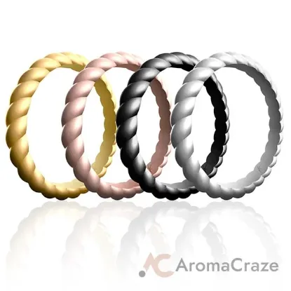 Picture of Silicone Wedding Stackble Braided Ring Set - Metal by ROQ for Women - 4 x 7 mm Ring