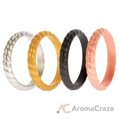 Picture of Silicone Wedding Stackble Braided Ring Set - Metal by ROQ for Women - 4 x 9 mm Ring