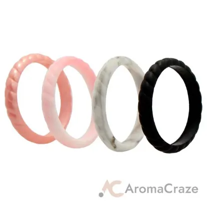 Picture of Silicone Wedding Stackble Braided Ring Set - Marble by ROQ for Women - 4 x 8 mm Ring