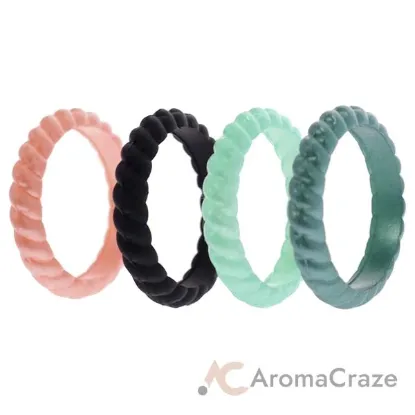 Picture of Silicone Wedding Stackble Braided Ring Set - Metal-Aqua by ROQ for Women - 4 x 5 mm Ring