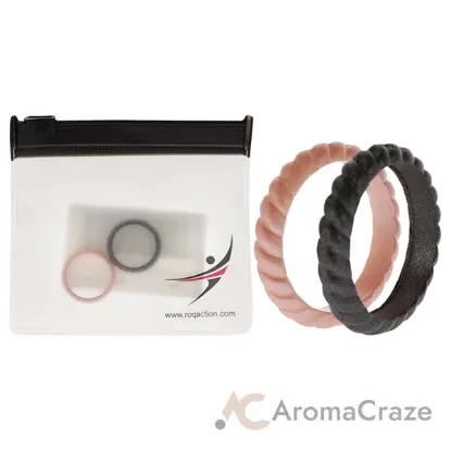 Picture of Silicone Wedding Stackble Braided Ring Set - Rose-Black by ROQ for Women - 2 x 4 mm Ring