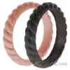 Picture of Silicone Wedding Stackble Braided Ring Set - Rose-Black by ROQ for Women - 2 x 4 mm Ring