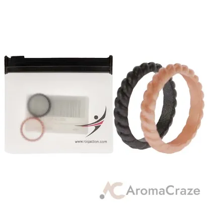 Picture of Silicone Wedding Stackble Braided Ring Set - Rose-Black by ROQ for Women - 2 x 5 mm Ring