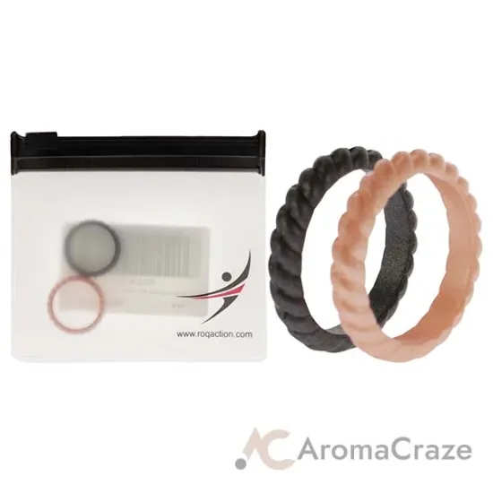 Picture of Silicone Wedding Stackble Braided Ring Set - Rose-Black by ROQ for Women - 2 x 5 mm Ring