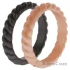 Picture of Silicone Wedding Stackble Braided Ring Set - Rose-Black by ROQ for Women - 2 x 5 mm Ring