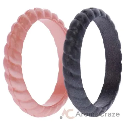 Picture of Silicone Wedding Stackble Braided Ring Set - Rose-Black by ROQ for Women - 2 x 6 mm Ring