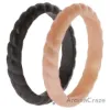 Picture of Silicone Wedding Stackble Braided Ring Set - Rose-Black by ROQ for Women - 2 x 8 mm Ring