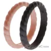 Picture of Silicone Wedding Stackble Braided Ring Set - Rose-Black by ROQ for Women - 2 x 10 mm Ring