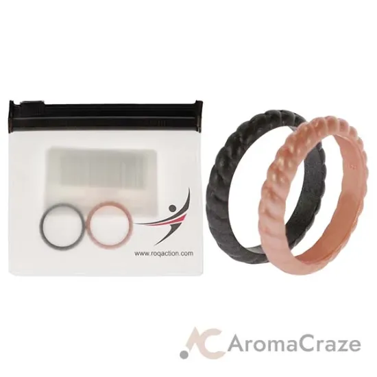 Picture of Silicone Wedding Stackble Braided Ring Set - Rose-Black by ROQ for Women - 2 x 11 mm Ring