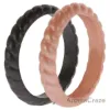 Picture of Silicone Wedding Stackble Braided Ring Set - Rose-Black by ROQ for Women - 2 x 11 mm Ring