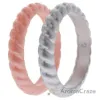 Picture of Silicone Wedding Stackble Braided Ring Set - Silver-Rose by ROQ for Women - 2 x 5 mm Ring