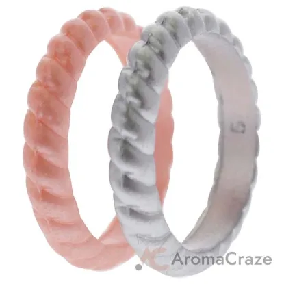 Picture of Silicone Wedding Stackble Braided Ring Set - Silver-Rose by ROQ for Women - 2 x 5 mm Ring