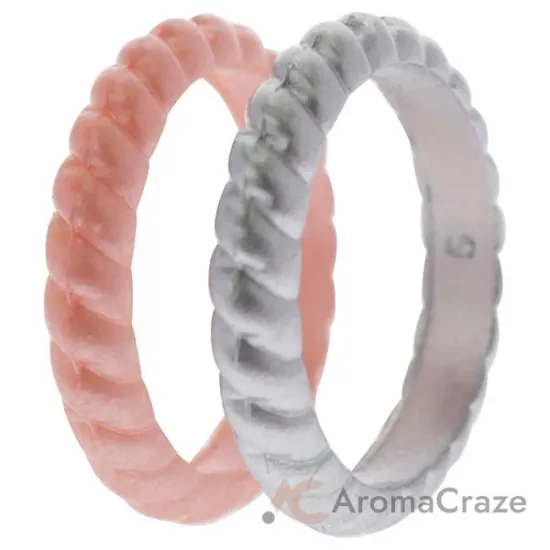 Picture of Silicone Wedding Stackble Braided Ring Set - Silver-Rose by ROQ for Women - 2 x 5 mm Ring