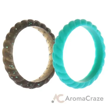 Picture of Silicone Wedding Stackble Braided Ring Set - Turquoise by ROQ for Women - 2 x 4 mm Ring
